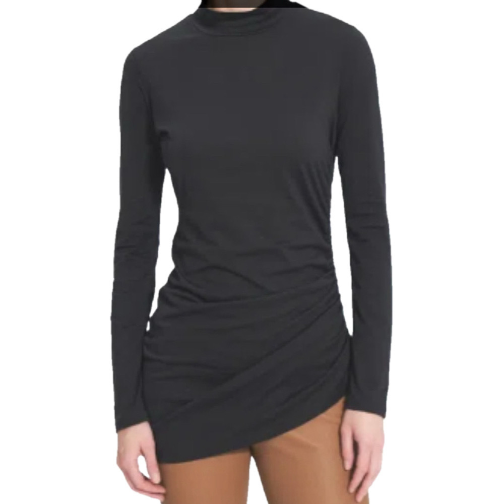 Theory Small Apex Ruched Mock-Neck Tunic Dress Black